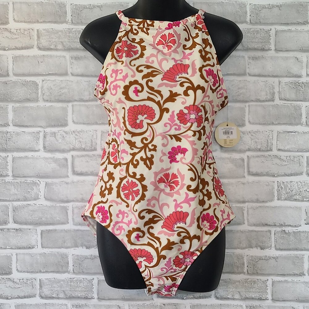 Downeast Cape Elizabeth Paisley One Piece Swimsuit L Modest NEW Soft Cup